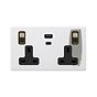 Soho Lighting Primed Paintable 13A 2 Gang Super Fast Charge 45W USB A+C Socket with Brushed Brass Switch with Black Insert