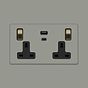 Soho Lighting Primed Paintable 13A 2 Gang Super Fast Charge 45W USB A+C Socket with Brushed Brass Switch with Black Insert