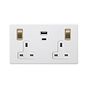 Soho Lighting Primed Paintable 13A 2 Gang Super Fast Charge 45W USB A+C Socket with Brushed Brass Switch with White Insert