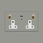 Soho Lighting Primed Paintable 13A 2 Gang Super Fast Charge 45W USB A+C Socket with Brushed Brass Switch with White Insert