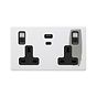 Soho Lighting Primed Paintable 13A 2 Gang Super Fast Charge 45W USB A+C Socket with Brushed Chrome Switch and Black Insert