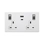 Soho Lighting Primed Paintable 13A 2 Gang Super Fast Charge 45W USB A+C Socket with Brushed Chrome Switch and White Insert