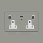 Soho Lighting Primed Paintable 13A 2 Gang Super Fast Charge 45W USB A+C Socket with Brushed Chrome Switch and White Insert