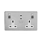 Soho Lighting Brushed Chrome 2 Gang 65W USB C+C Socket (13A Socket + 2 USB C Ports)  White Inserts