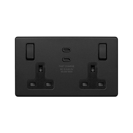 Soho Lighting Matt Black 2 Gang 65W USB C+C Socket (13A Socket + 2 USB C 4.8A Ports)