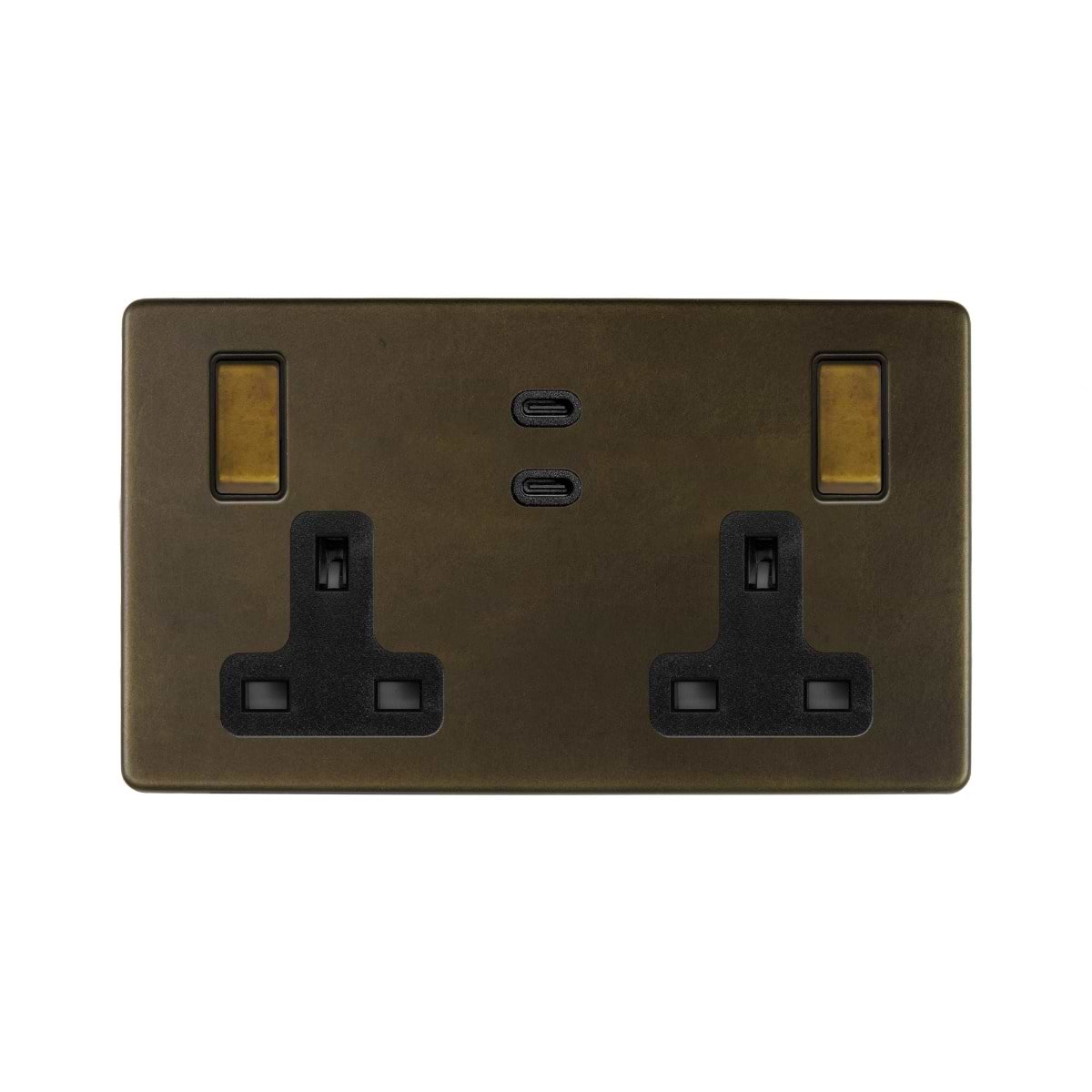 Soho Lighting Vintage Brass 2 Gang 65W USB C+C Socket (13A Socket + 2 USB C Ports) 