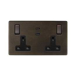 Soho Lighting Vintage Brass 2 Gang 65W USB C+C Socket (13A Socket + 2 USB C Ports) 