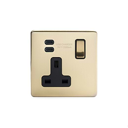 Brushed Brass 1 Gang USB C Socket
