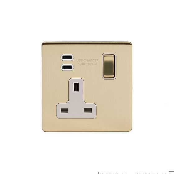 Brushed Brass 1 Gang USB C Socket
