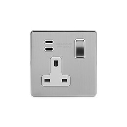 Brushed Chrome 1 Gang USB C Socket
