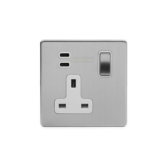 Brushed Chrome 1 Gang USB C Socket

