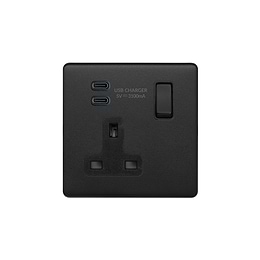 Matt Black 1 Gang USB C Socket
