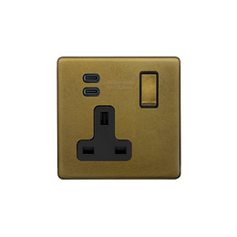 Soho Lighting Old Brass 1 Gang USB C+C Socket (13A Socket + 2 USB C 3.1A Ports)