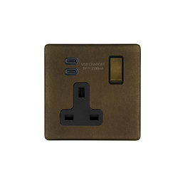 Soho Lighting Vintage Brass 1 Gang USB C+C Socket (13A Socket + 2 USB C 3.1A Ports) 