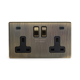 Antique Brass 2 Gang USB C Socket
