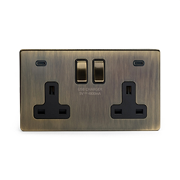 Soho Lighting Antique Brass 2 Gang USB C+C Socket (13A Socket + 2 USB C 4.8A Ports) 