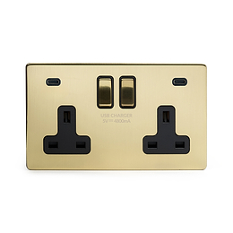Soho Lighting Brushed Brass 2 Gang USB C+C Socket (13A Socket + 2 USB C 4.8A Ports) 