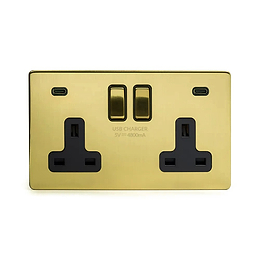 Brushed Brass 2 Gang USB C Socket
