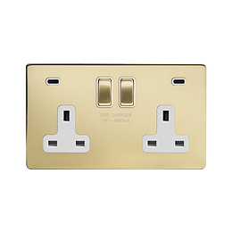 Brushed Brass 2 Gang USB C Socket
