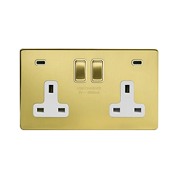 Brushed Brass 2 Gang USB C Socket
