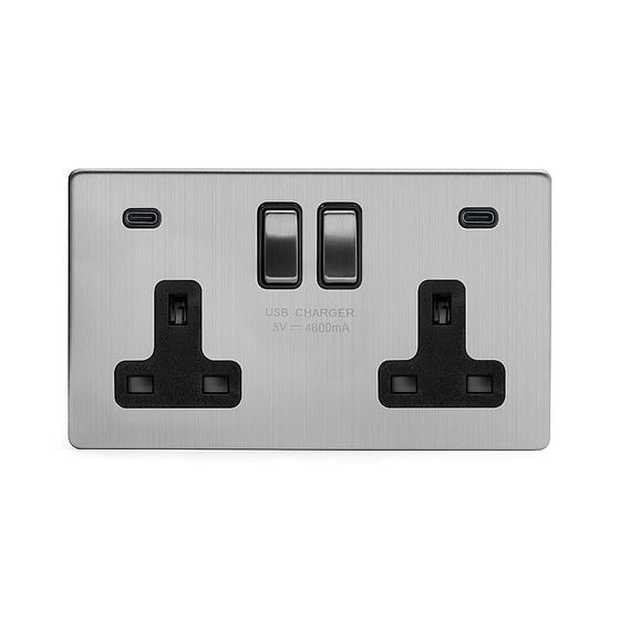 Brushed Chrome 2 Gang USB C Socket
