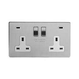 Brushed Chrome 2 Gang USB C Socket
