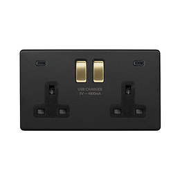 Matt Black and Brass 2 Gang USB C Socket
