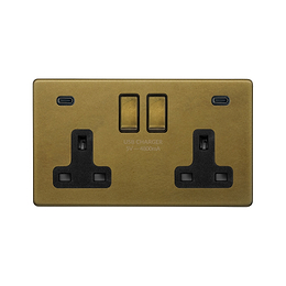 Old Brass 2 Gang USB C Socket

