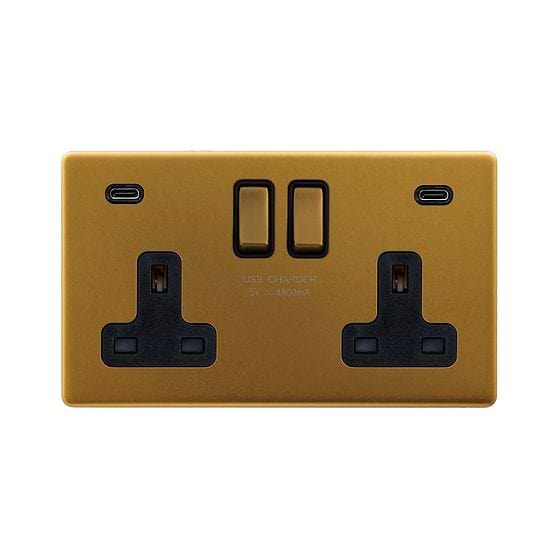 Antique Gold 2 Gang USB C Socket
