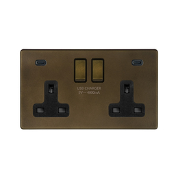 Vintage Brass 2 Gang USB C Socket

