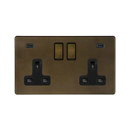 Vintage Brass 2 Gang USB C Socket
