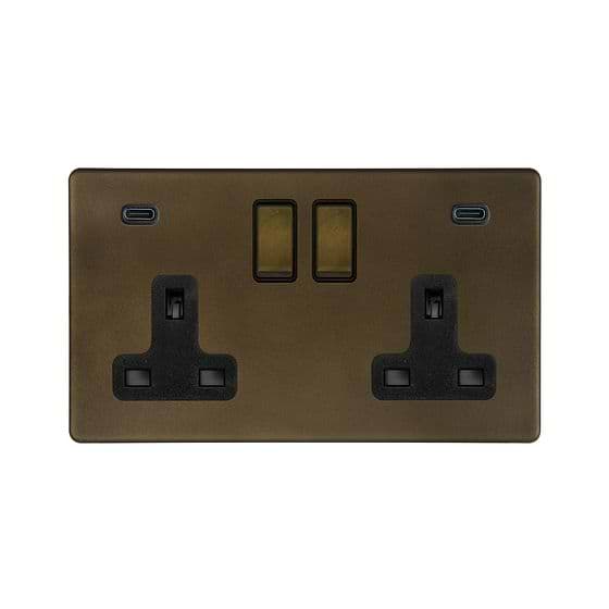 Soho Lighting Vintage Brass 2 Gang USB C+C Socket (13A Socket + 2 USB C 4.8A Ports) 