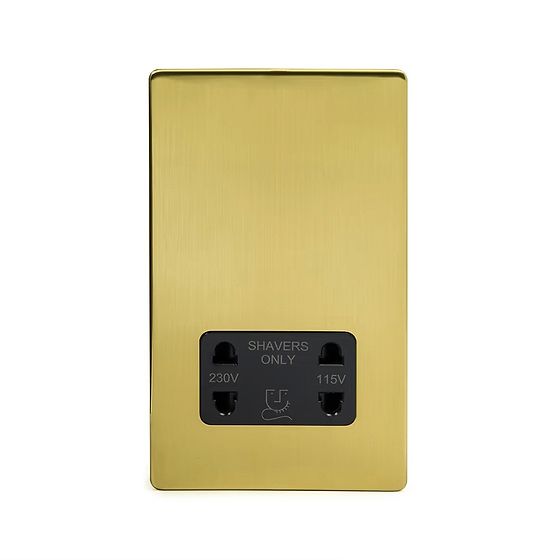 Soho Lighting Brushed Brass Shaver Socket Dual Voltage 115/230v Blk Ins Screwless