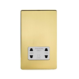 Soho Lighting Brushed Brass Shaver Socket 230/115V Plate Wht Ins Screwless
