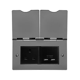 Soho Lighting Black Nickel Screwless Double Floor Outlet 13Amp Socket & USB Charger