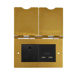 Soho Lighting Antique Gold Double Floor Outlet 13A Socket & USB Charger