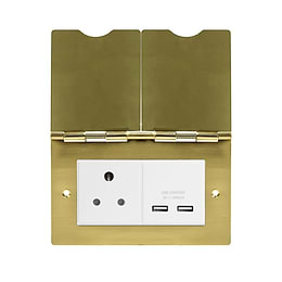 Soho Lighting Brushed Brass Screwless Double Floor Outlet 5Amp Socket & USB Charger White Inserts