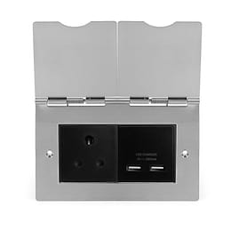 Soho Lighting Brushed Chrome Screwless Double Floor Outlet 5Amp Socket & USB Charger - Blk Ins