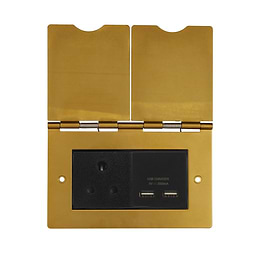 Soho Lighting Antique Gold Double Floor Outlet 5Amp Socket & USB Charger