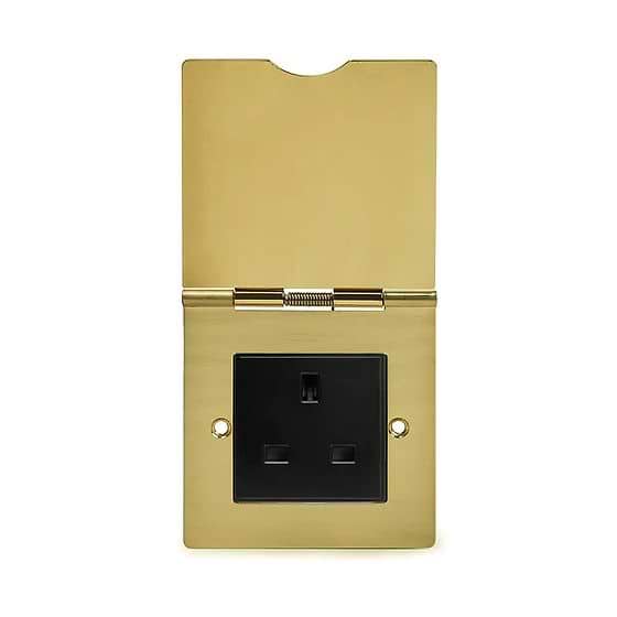 Soho Lighting Brushed Brass 13A Euromod Floor Outlet Socket 1 Gang Blk Ins