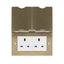 Soho Lighting Brushed Brass 13A 2 Gang Euromod Floor Socket  White Inserts