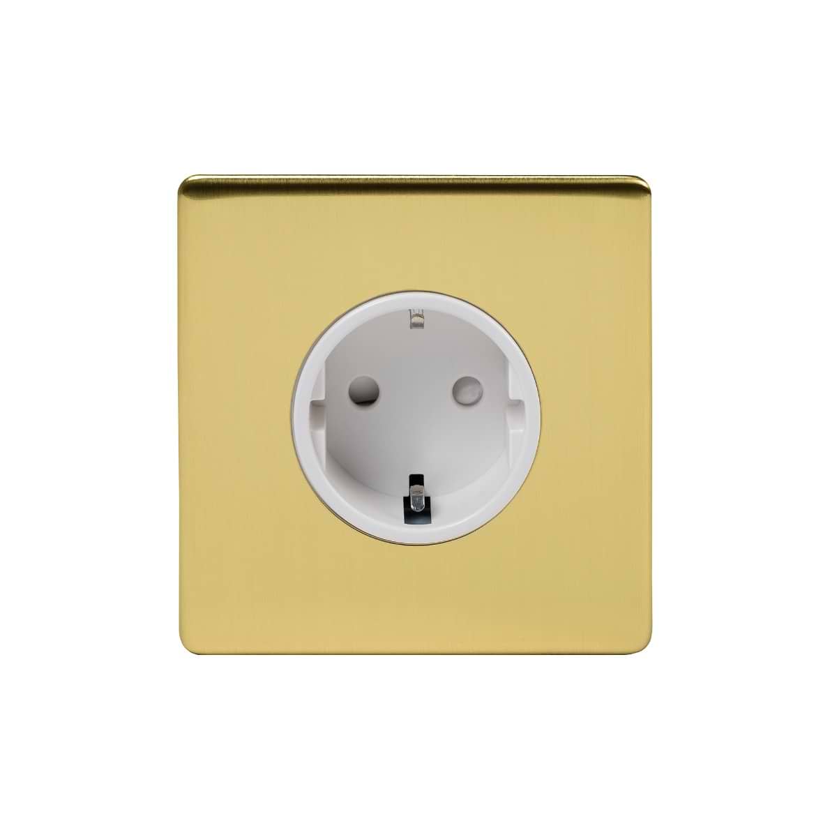 Single Schuko Socket Brushed Brass 16A 1 Gang Euro Socket White