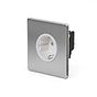 Soho Lighting Brushed Chrome 16A 1 Gang Euro Schuko Socket Wht Ins Screwless