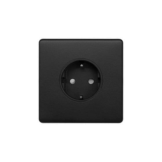 Soho Lighting Matt Black 16A 1 Gang Euro Schuko Socket Blk Ins Screwless