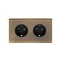 Soho Lighting Antique Brass 16A 2 Gang Euro Schuko Socket Blk Ins Screwless