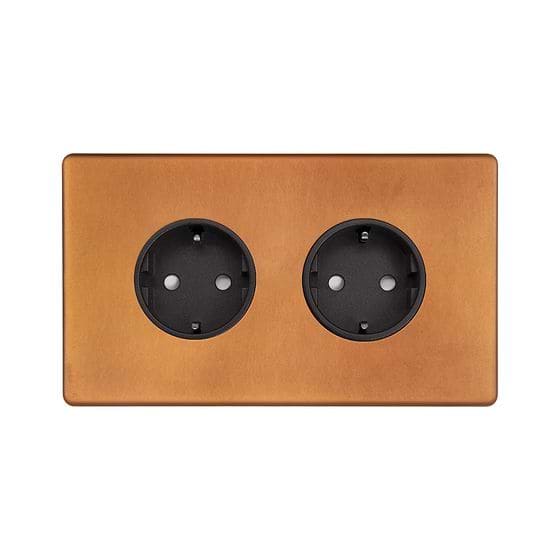 Soho Lighting Antique Copper 16A 2 Gang Euro Schuko Socket