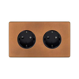 Soho Lighting Antique Copper 16A 2 Gang Euro Schuko Socket