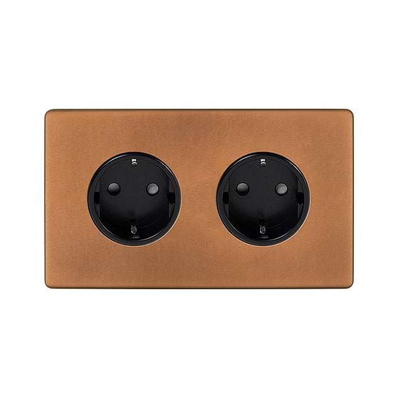 Soho Lighting Antique Copper 16A 2 Gang Euro Schuko Socket