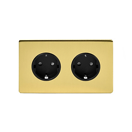 Soho Lighting Brushed Brass 16A 2 Gang Euro Schuko Socket Blk Ins Screwless