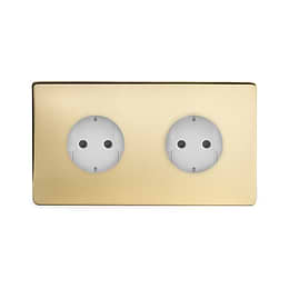 Soho Lighting Brushed Brass 16A 2 Gang Euro Schuko Socket Wht Ins Screwless